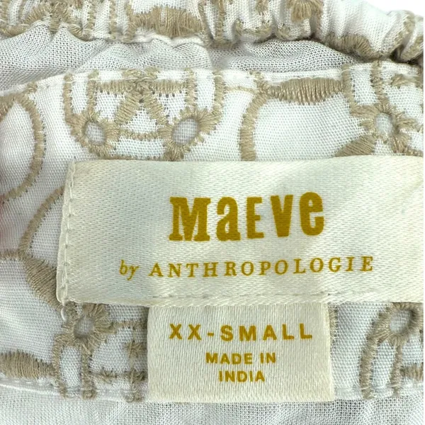 Anthropologie Maeve Smocked Tunic Floral‎ Embroidered Mini Dress Ivory Size XXS - Image 3