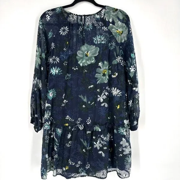 Ann Taylor Loft Navy Blue Winter Garden Floral Flounce Dress Size S‎ Feminine - Image 3