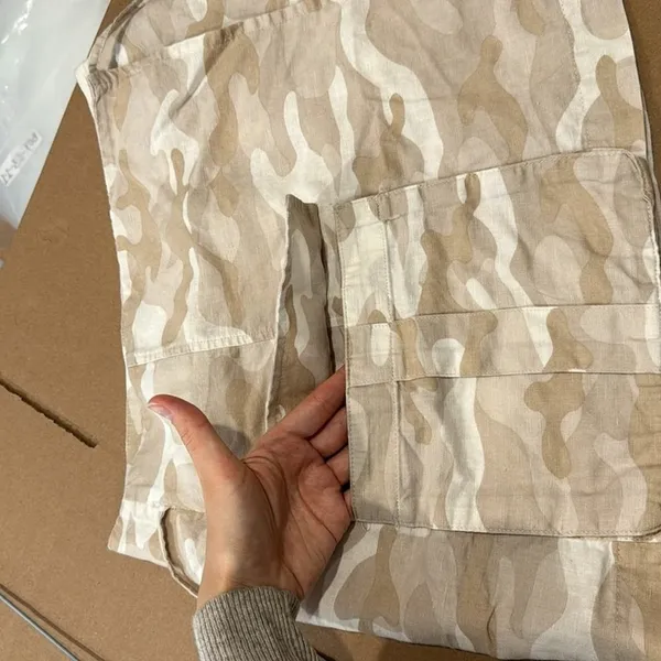 Zara Linen Blend Camo True Wrap Mini Cargo Skirt 9189/034/743 Medium Beige White - Image 5