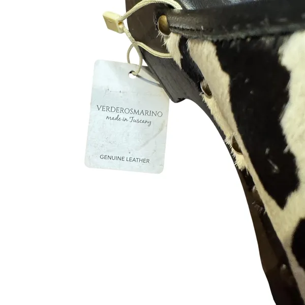 Verderosmarino Shoes Womens Size 7.5 Black Cow Print Leather Wedge‎ Mules - Image 4