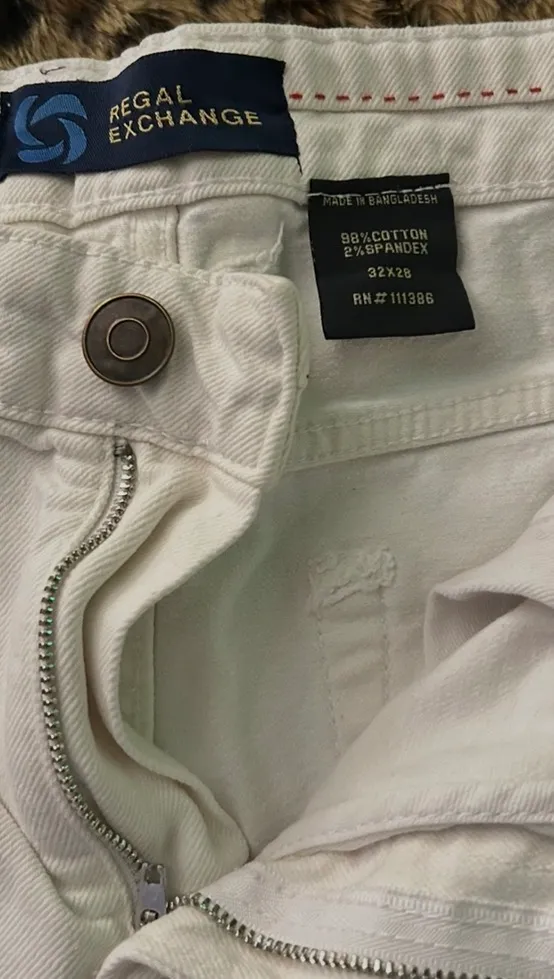 Men's White Denim Jeans Skinny Slim Fit Distressed Mid Rise 5-Pocket size 32x28 - Image 3