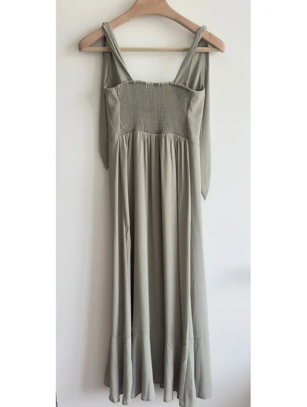 Show Me Your Mumu NWOT Claire Midi Dress Sage Green Tie Strap Side Slit Dress S - Image 8