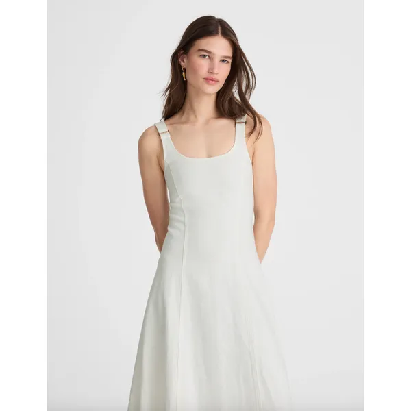 Madewell Denim Scoopneck Midi Dress Pure White Wash A Line Minimalist XXS NWT - Image 2