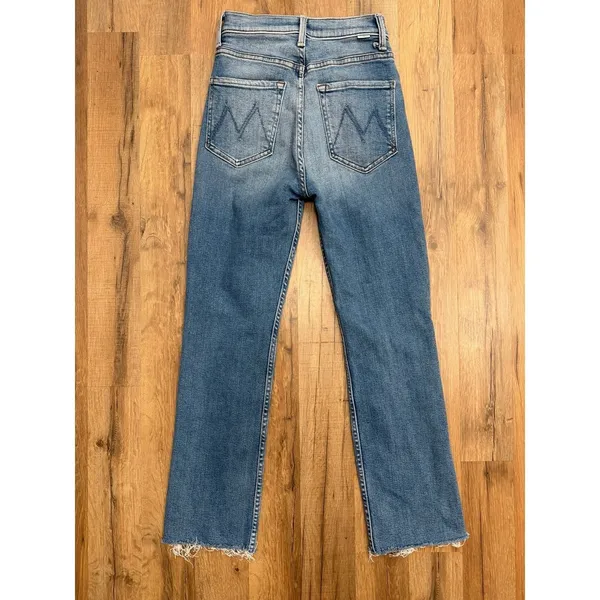 MOTHER High Waisted Rider Ankle Fray Jeans 24 Distressed Straight Blue USA - Image 4