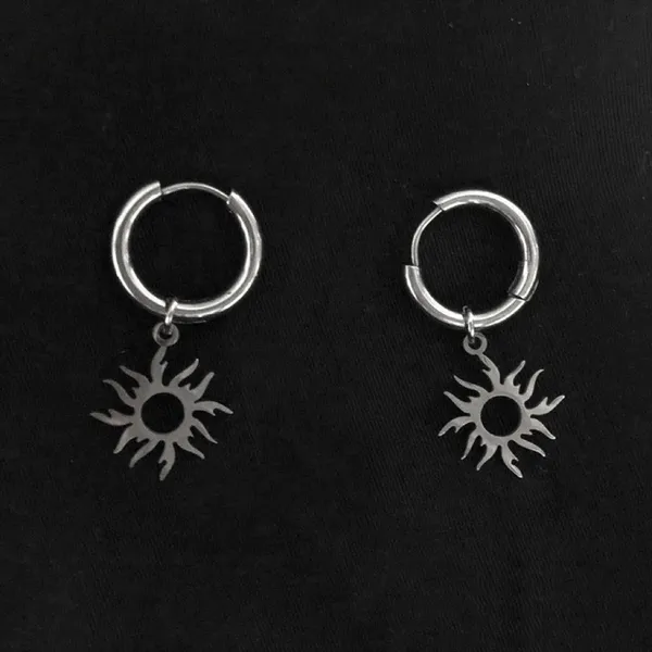Titanium Steel Sun Dangle Drop Earrings for Men Women,Punk Hip Hop Earrings - Image 3