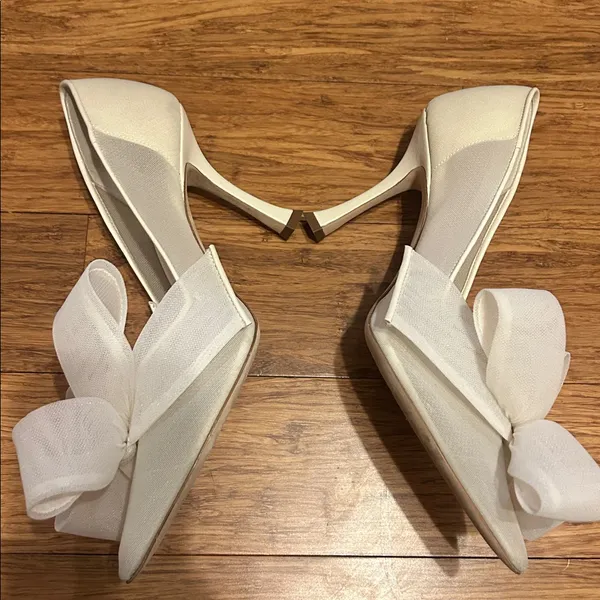 Jimmy Choo Staz Bow Mesh Pointed Pumps size 39.5 Ivory - Image 6