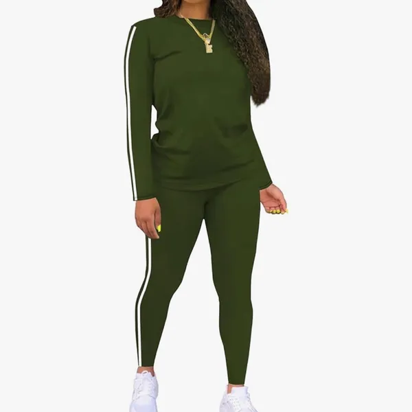 Amazon Women's Green Leggings Set with White Stripes - Image 2
