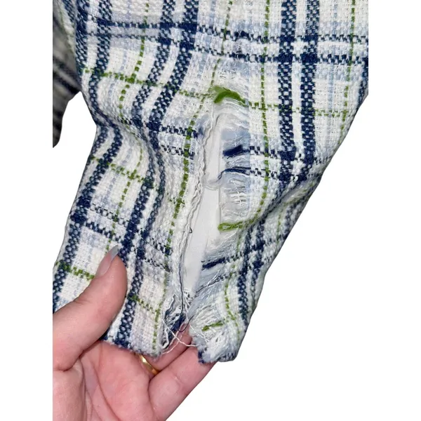 Abercrombie & Fitch White Blue Green Plaid Tweed Sleeveless Mini Dress Womens M - Image 7