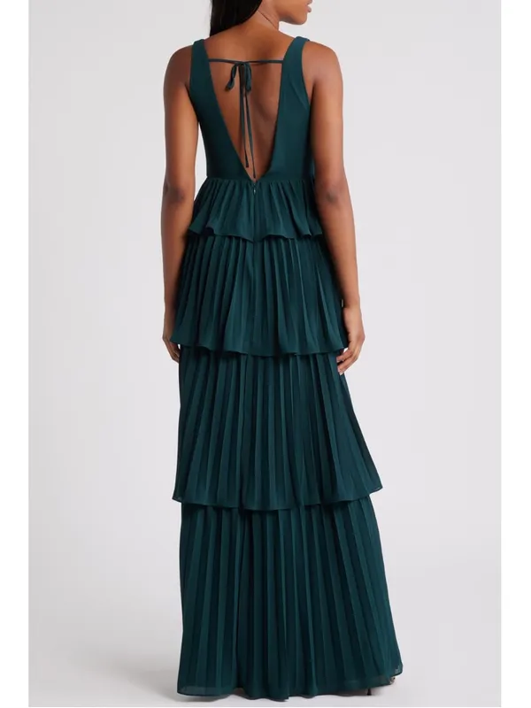 Lulus Emerald Green Tiered Pleated Gown New! - Image 2