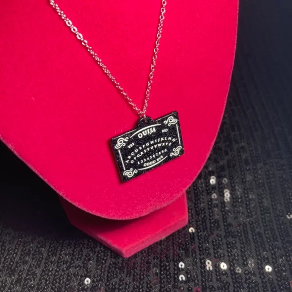 Sterling Silver Spooky Season Ouija Board Necklace 925 Planchette Earrings emo - Image 16