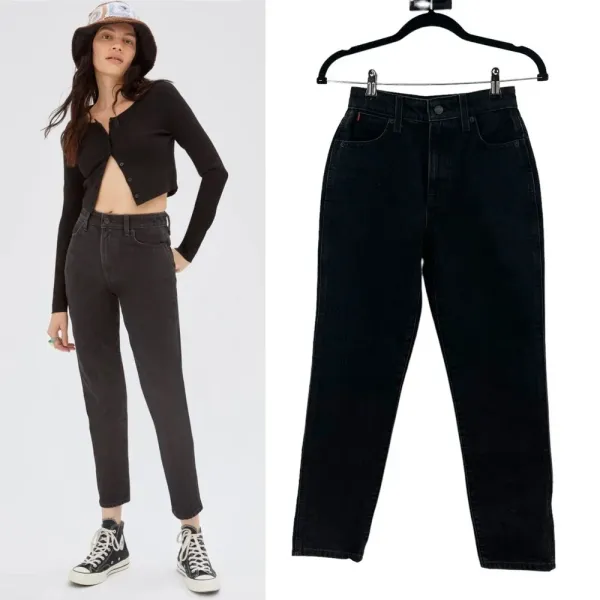 Aritzia Sunday‎ Best Zola Mom Jeans High-Waisted Tapered Denim Black Size 00 - Image 2