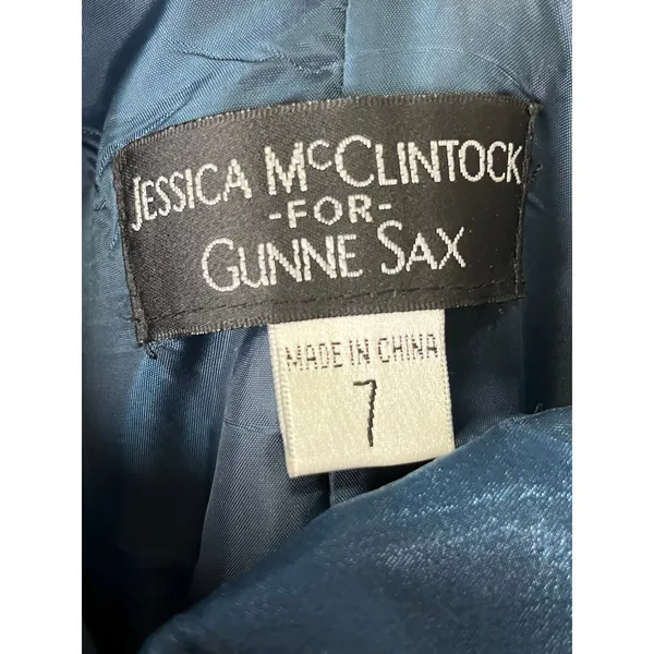 Jessica McClintock Gunne Sax Blue Strapless Rosette Bubble Hem Party Dress New - Image 5
