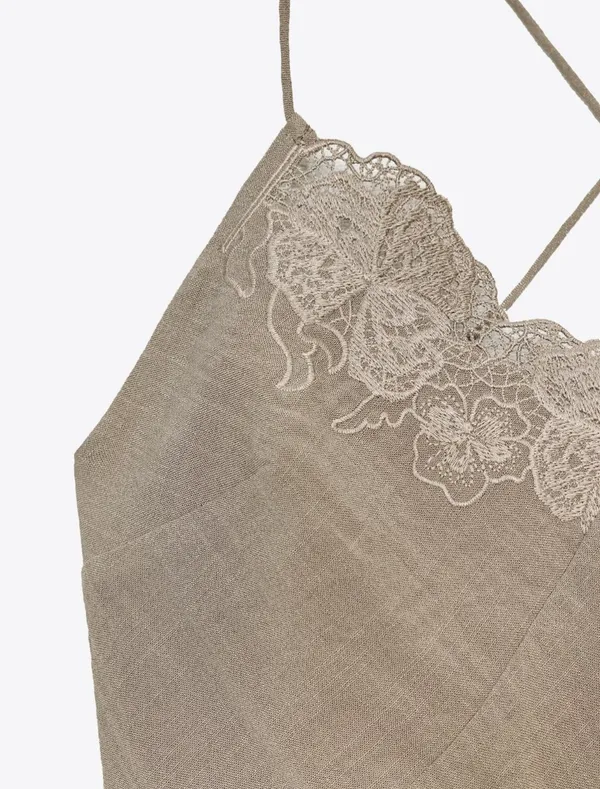 Zara Tan Lace Strappy Embroidered Midi Slip Dress - Image 13