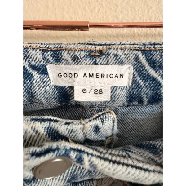 Good American Jeans Womens 6/28 Light Indigo Good 90s Distressed High Rise Acid‎ - Image 4