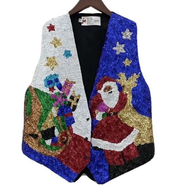 Vintage 80’s Beaded Sequin Christmas Vest L Size L - Image 3