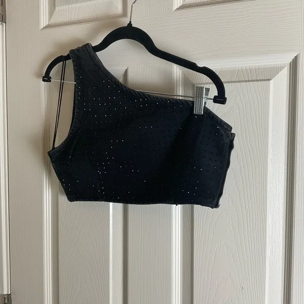 Zara Denim Crop Top With Rhinestones size medium - Image 3
