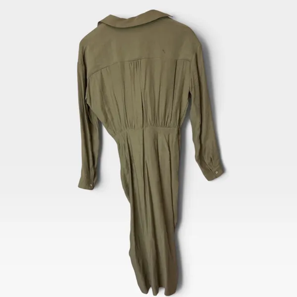 Anthropologie Olive Green Twist Front V-Neck Midi Dress Long Sleeve Size 2 - Image 3