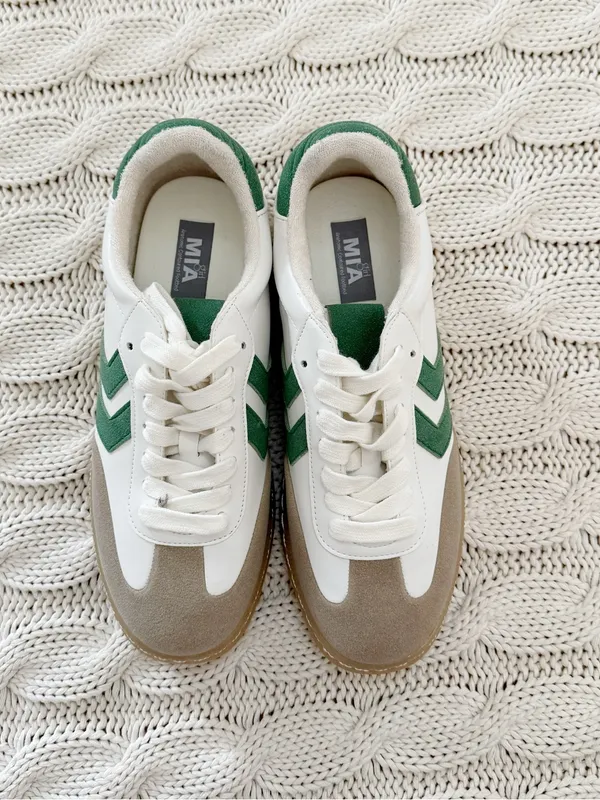 MIA White and Green Sneakers with Gum Sole - Image 2