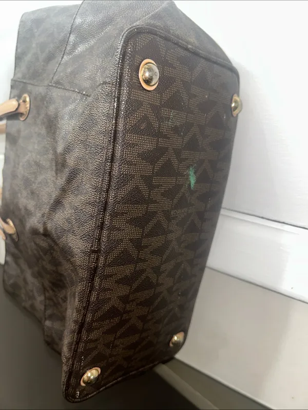 Michael Kors Large Jet Set MK Logo Brown Leather Tote Bag Purse - Image 5