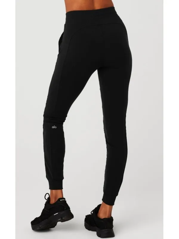 Alo Winter Warm High-Waist Moto Puffer Pant Black Brushed Hi-Rise Quilted Jogger - Image 2