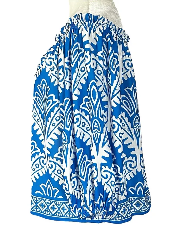 Flying Tomato Off Shoulder Artisan Boho Blouse Top Blue and White Medium - Image 4