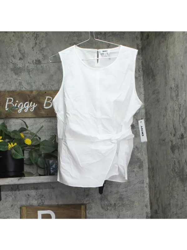 NWT DKNY Poplin Side-Twist Sleeveless Top UD5T0052 White XL - Image 2