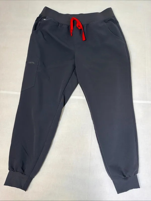 Figs Zamora Jogger Scrub Pants Charcoal Gray Red Drawstring Petite Medium L/P - Image 3