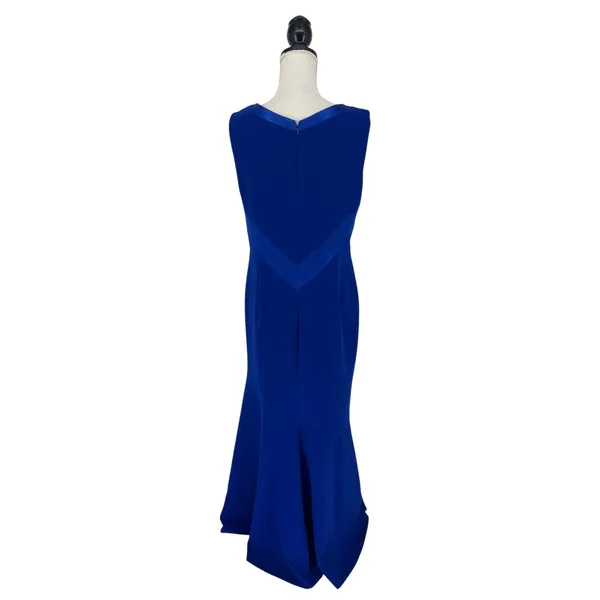 Theia Sleeveless Crepe Gown with Satin Crisscross in‎ Blue - Image 9