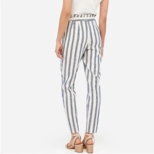 NWT Express High Rise Paperbag Ankle Pants Cream Blue Stripe Size 4 - Image 2