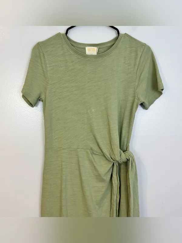 Nation LTD Lavi Tie Front Sage Green Cotton Maxi T-Shirt Dress Size XS - Image 4
