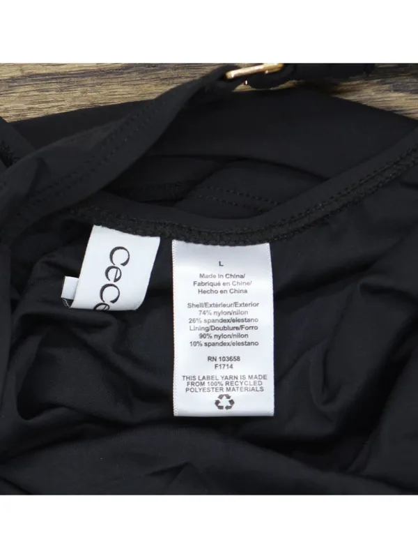 NWT Cece Womens La Vie a La Mer Plunge Neck Tankini Top Swim 25CC15319T Black L - Image 3