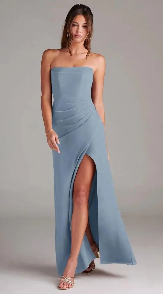 Azazie Leonis Dusty Blue Sheath Strapless Chiffon removeable strap evening gown - Image 3