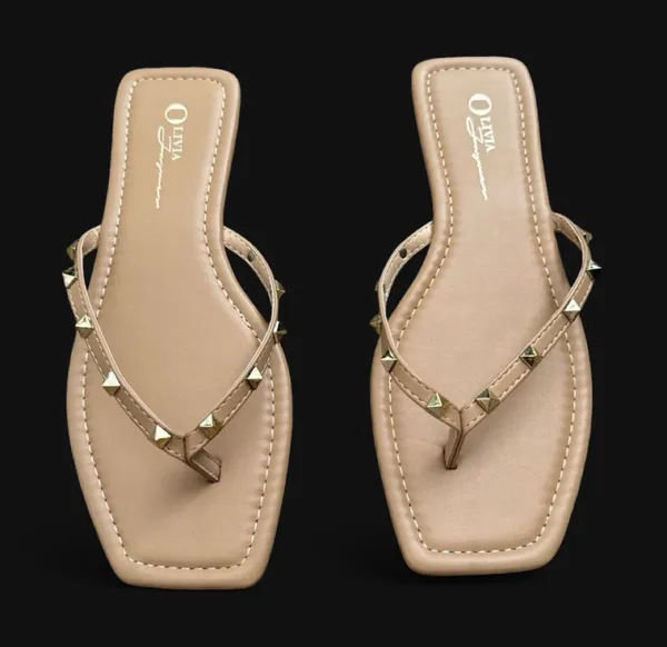 Olivia Ferguson Tan Gold Studded Sandals - Image 4