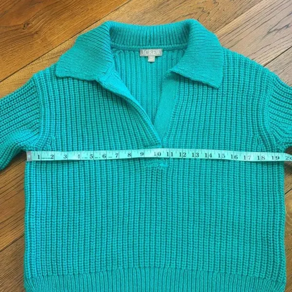 J. Crew ribbed cotton Johnny collar‎ sweater polo emerald forest size xs - Image 10