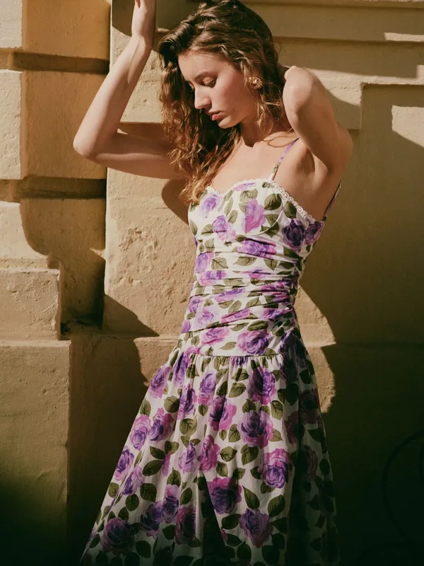 ANTHROPOLOGIE Maeve Purple Floral Printed Midi Dress Size L NEW - Image 10