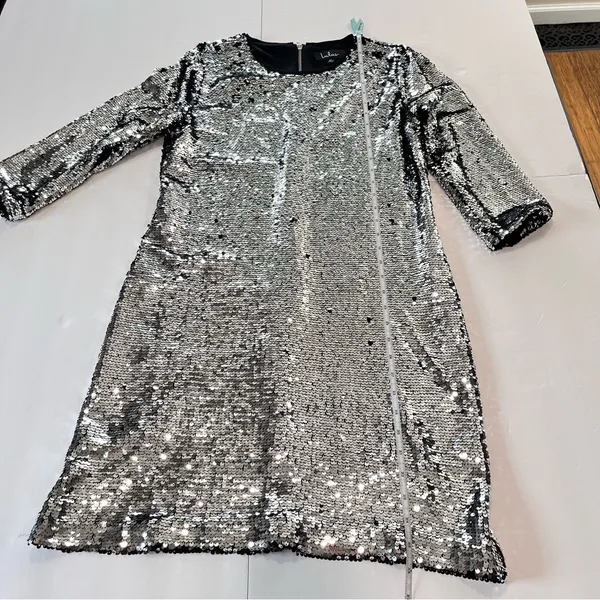 Lulus Main Event Silver Sequin 3/4 Sleeve Sheath‎ Dress MEDIUM - Image 10