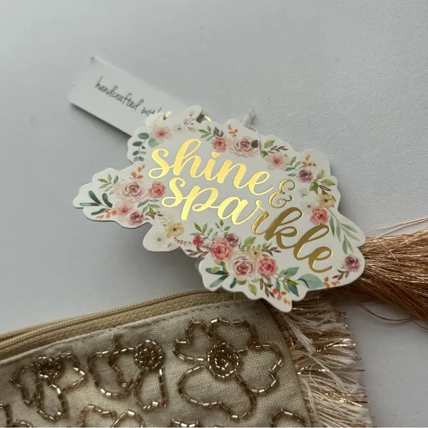 Elegant Floral Beige Clutch with Fringe Anthropologie - Image 6