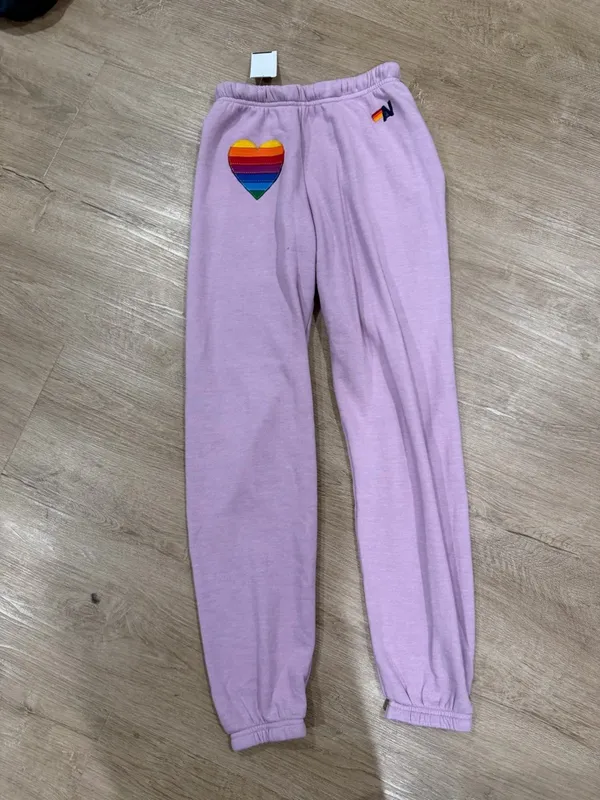 Aviator Nation Rainbow Heart Stitch Sweatpants - Mauve - Image 3