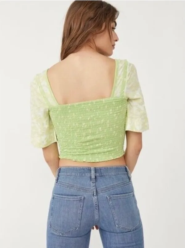 Free People Key Lime Smocked Cropped Blouse NWT✨ - Image 6
