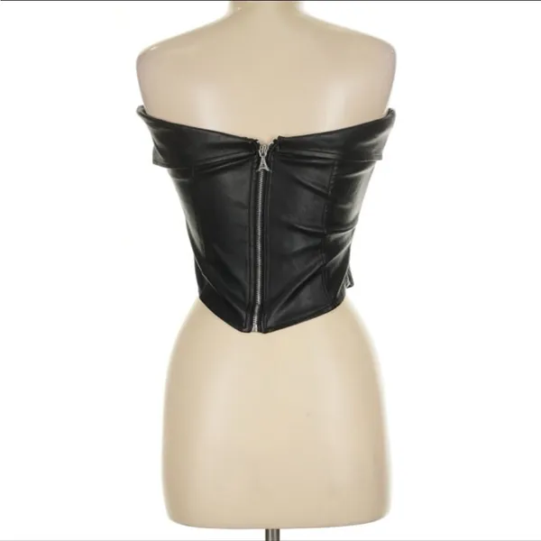 Maniere De Voir Black Off-Shoulder Leather Top - Image 2