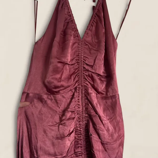 ASTR The Label Toledo Ruched Halter Midi Dress Mauve Satin Romantic - Image 7