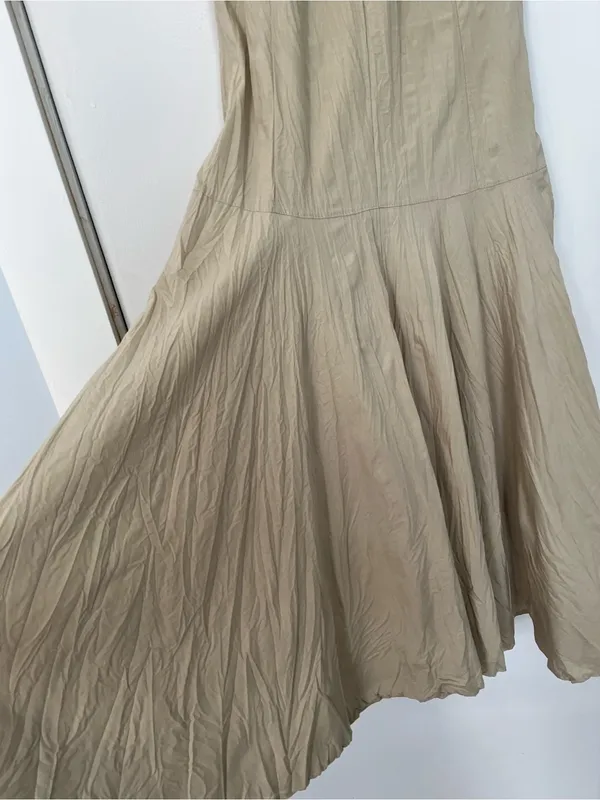 Neutral Tan Boho Belted Dress Renaissance Fair gauzy retro medium flowy - Image 6