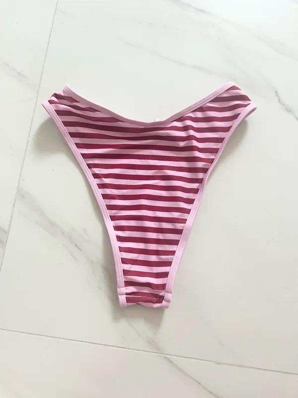 Women’s Pink Striped Bikini Bottoms - XS - Image 2