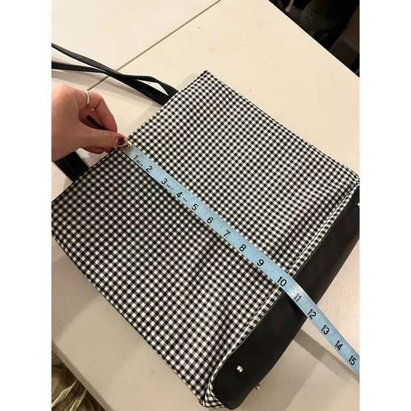 Black & White 100% Cotton Double Strap Gingham Checkered Medium Tote Bag - Image 13