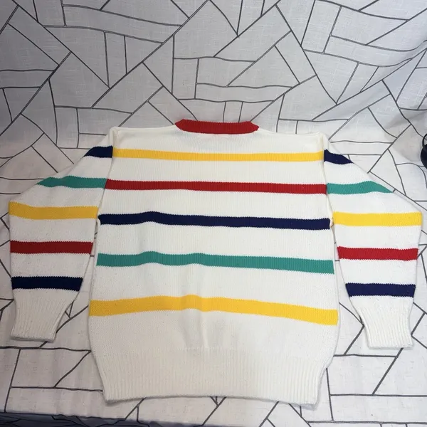 Quantum Sportswear Vintage Golf USA Sweater M White Retro Graphic‎ Stripe Sleeve - Image 8