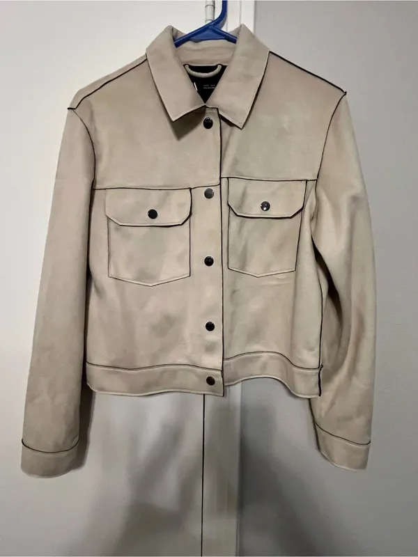 ZARA Women's Beige Faux Suede Contrast Piped Jacket Size S - Image 2