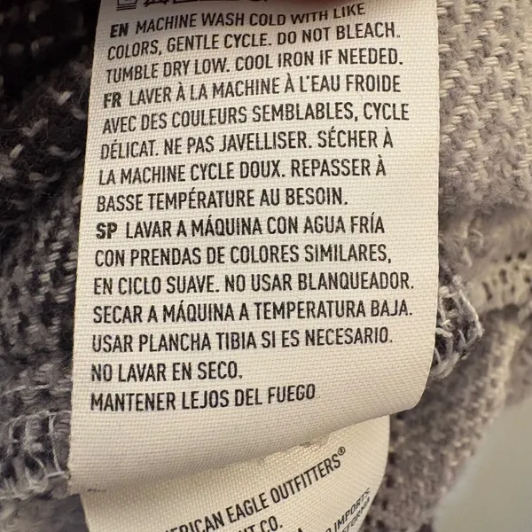 American Eagle Plaid Flannel Shirt Oversized‎ Fit Black White Grey Size Small - Image 6