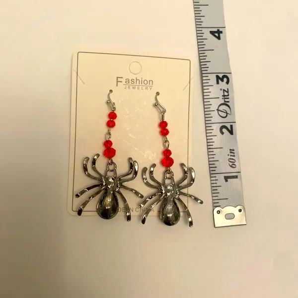 Spider Design With Red Faux Zircon Inlaid Dangle‎ Earrings Retro Goth Style - Image 10