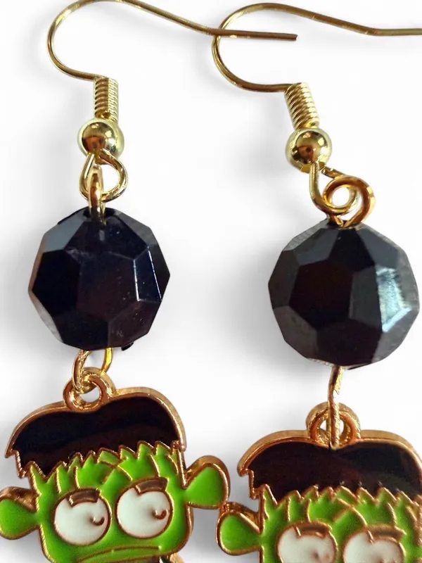 Handmade Frankenstein Monster Enamel Earrings 💚 - Image 5