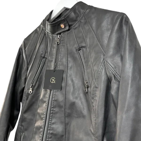 Tagoo Vegan Faux Leather Gray Biker Moto Zip Up Grunge Jacket NWT Large - Image 3